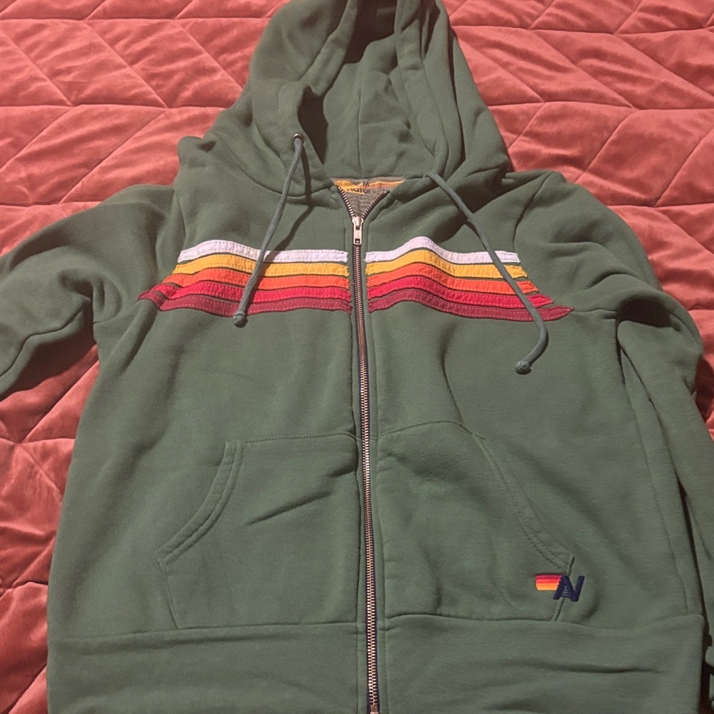 Aviator Nation 5 Stripe Green Zip-Up Hoodie